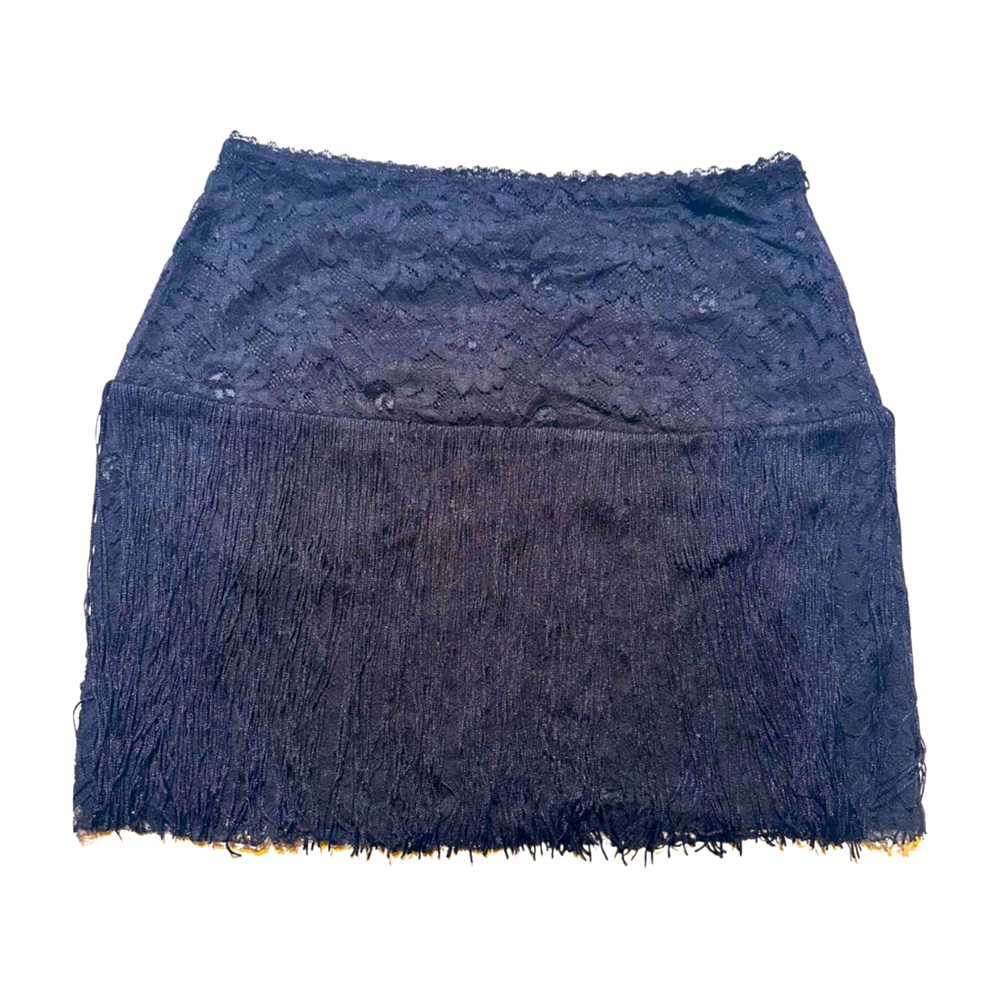 *NWT* KOAN Black Lace Mini Skirt with Fringe Women's Size IT 44/US 8